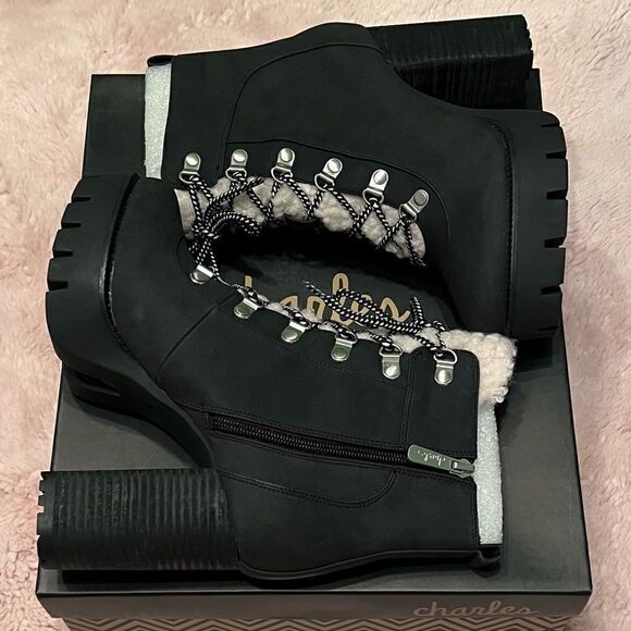 CHARLES BY CHARLES DAVID WEARY FAUX NUBUCK AND FAUX-FUR PLATFORM ANKLE BOOT - Picture 12 of 16